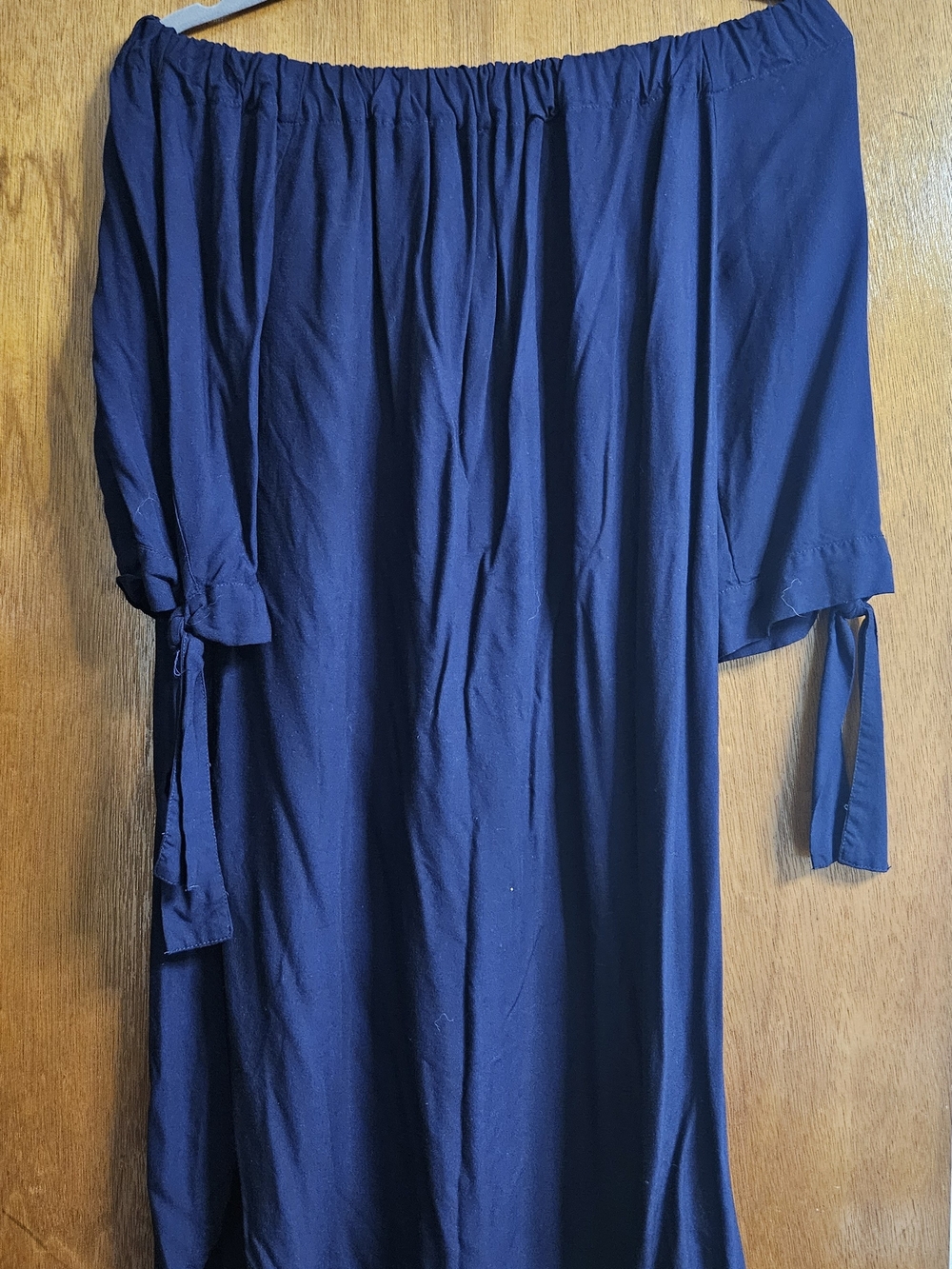 Navy Off-Shoulder Midi Dress with Tie Sleeves